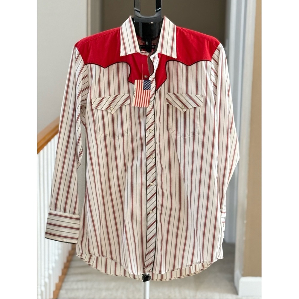 Vintage Kenny Rogers Western Collection Karman Red Yoke Striped Pearl Snap Shirt
